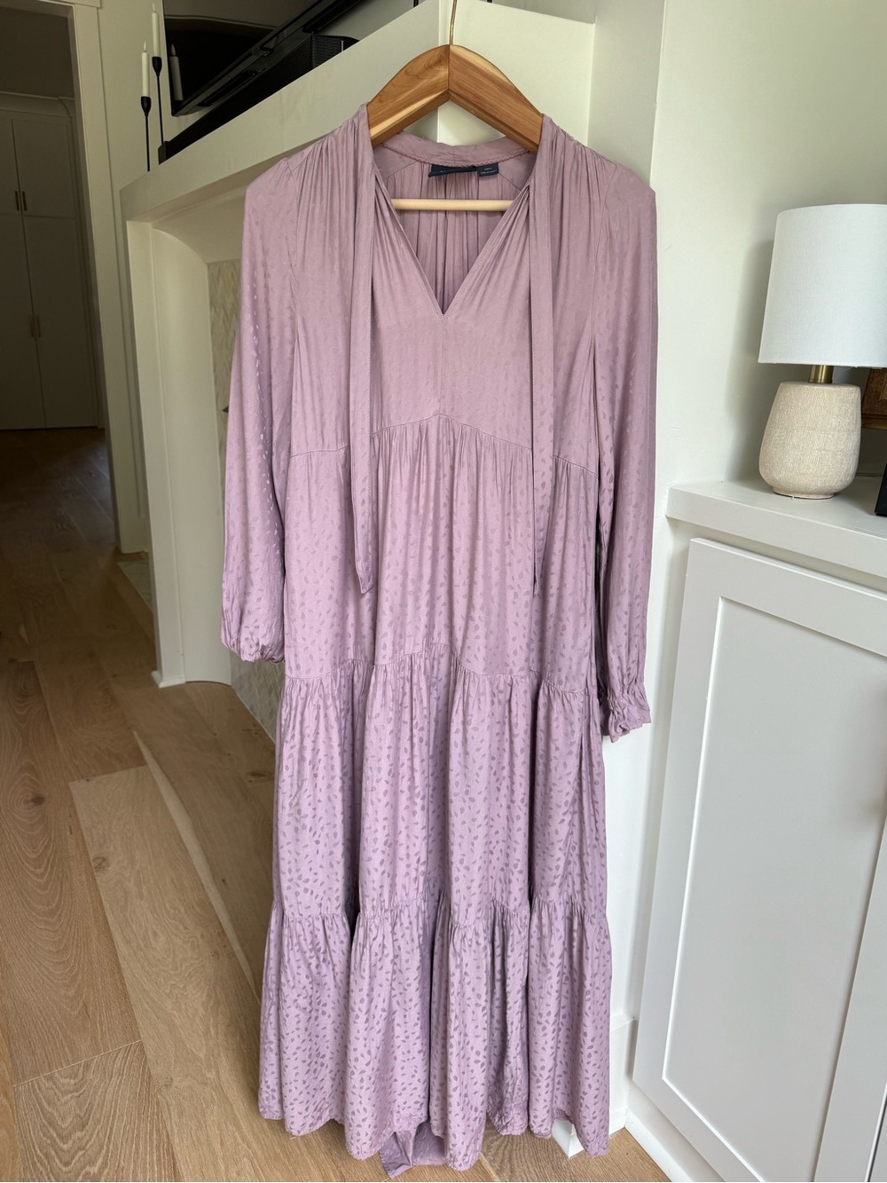 Maeve Anthropologie Tiered Midi Dress XS Mauve purple Swiss Dot Boho